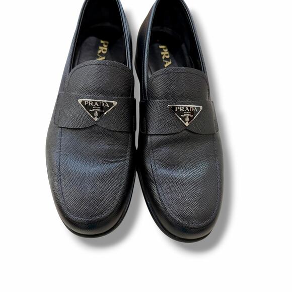Prada Black Saffiano Leather Loafers Logo Unisex Men Size 6 - Women Size 9.5 main image 5
